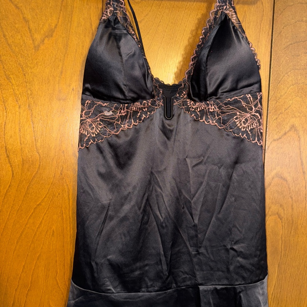 Auden Black Chemise with Pink Lace Detail